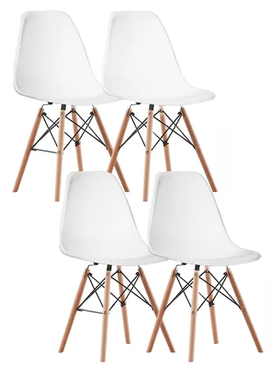 4Pcs PP+Glass Fiber Wooden Legs High-Quality Modern Eiffel Style Chair For Living Room, Restaurant, Cafe Shops &amp; Hotels (L44 x W46 x H83)cm - White 