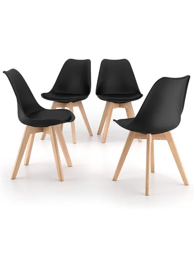 4Pcs PP Wooden Legs High-Quality Scandinavian Style Chair With Cushion For Living Room, Restaurant, Cafe Shops &amp; Hotels (W54 x D48 x H83)cm - Black