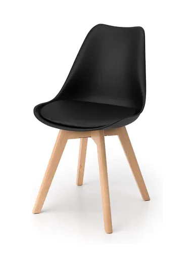 4Pcs PP Wooden Legs High-Quality Scandinavian Style Chair With Cushion For Living Room, Restaurant, Cafe Shops &amp; Hotels (W54 x D48 x H83)cm - Black