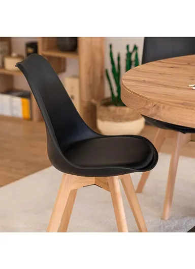 4Pcs PP Wooden Legs High-Quality Scandinavian Style Chair With Cushion For Living Room, Restaurant, Cafe Shops &amp; Hotels (W54 x D48 x H83)cm - Black