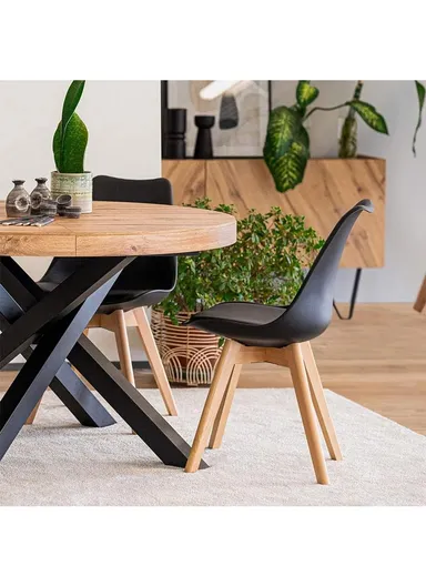 4Pcs PP Wooden Legs High-Quality Scandinavian Style Chair With Cushion For Living Room, Restaurant, Cafe Shops &amp; Hotels (W54 x D48 x H83)cm - Black
