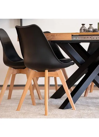 4Pcs PP Wooden Legs High-Quality Scandinavian Style Chair With Cushion For Living Room, Restaurant, Cafe Shops &amp; Hotels (W54 x D48 x H83)cm - Black