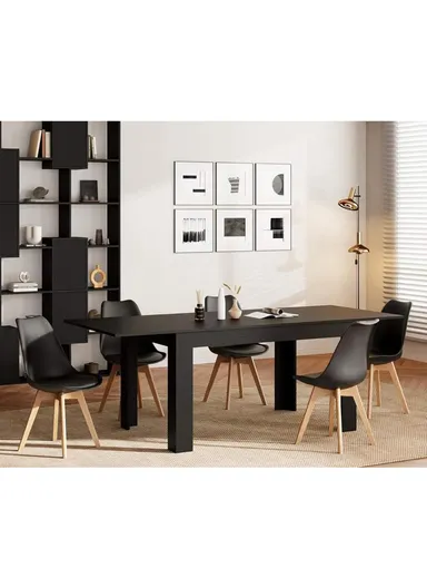 4Pcs PP Wooden Legs High-Quality Scandinavian Style Chair With Cushion For Living Room, Restaurant, Cafe Shops &amp; Hotels (W54 x D48 x H83)cm - Black