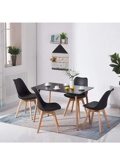 4Pcs PP Wooden Legs High-Quality Scandinavian Style Chair With Cushion For Living Room, Restaurant, Cafe Shops &amp; Hotels (W54 x D48 x H83)cm - Black