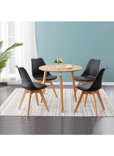 4Pcs PP Wooden Legs High-Quality Scandinavian Style Chair With Cushion For Living Room, Restaurant, Cafe Shops &amp; Hotels (W54 x D48 x H83)cm - Black