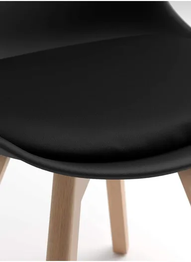 4Pcs PP Wooden Legs High-Quality Scandinavian Style Chair With Cushion For Living Room, Restaurant, Cafe Shops &amp; Hotels (W54 x D48 x H83)cm - Black