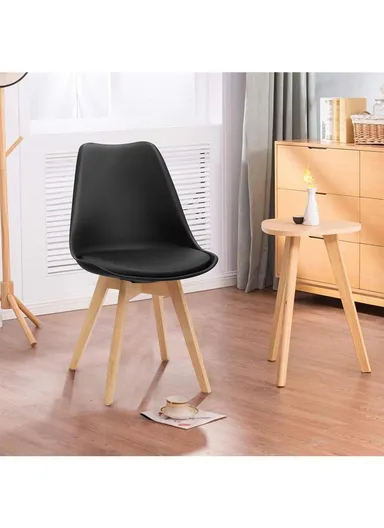 4Pcs PP Wooden Legs High-Quality Scandinavian Style Chair With Cushion For Living Room, Restaurant, Cafe Shops &amp; Hotels (W54 x D48 x H83)cm - Black