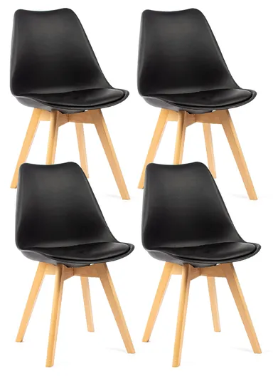 4Pcs PP Wooden Legs High-Quality Scandinavian Style Chair With Cushion For Living Room, Restaurant, Cafe Shops &amp; Hotels (W54 x D48 x H83)cm - Black