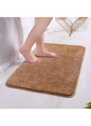 50x80cm Polyester Soft Shaggy Anti-Skid Bath Mats For Bathroom, Bedroom - Brown