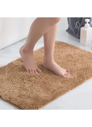50x80cm Polyester Soft Shaggy Anti-Skid Bath Mats For Bathroom, Bedroom - Brown