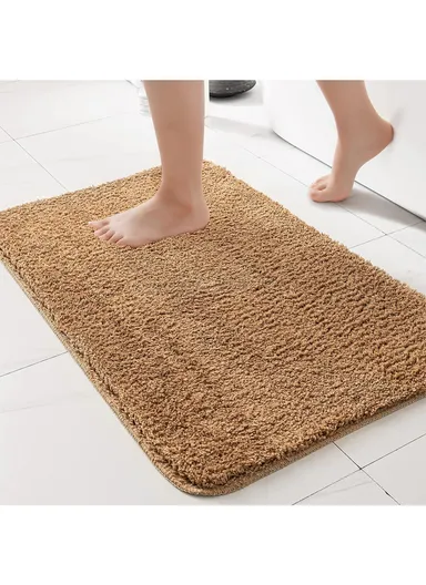 50x80cm Polyester Soft Shaggy Anti-Skid Bath Mats For Bathroom, Bedroom - Brown