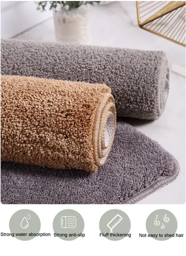 50x80cm Polyester Soft Shaggy Anti-Skid Bath Mats For Bathroom, Bedroom - Brown