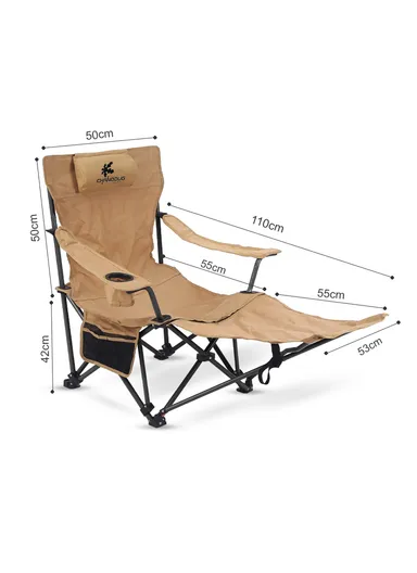 Adjustable Portable Lounge Chair with High Backrest, Headrest, Cup Holder &amp; Side Pocket, Heavy Duty Lay Flat Tanning Chair FX-7126 (L110 x W82 x H87)cm - Beige