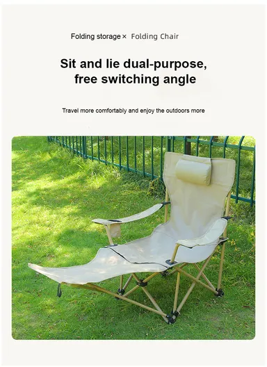 Adjustable Portable Lounge Chair with High Backrest, Headrest, Cup Holder &amp; Side Pocket, Heavy Duty Lay Flat Tanning Chair FX-7126 (L110 x W82 x H87)cm - Beige