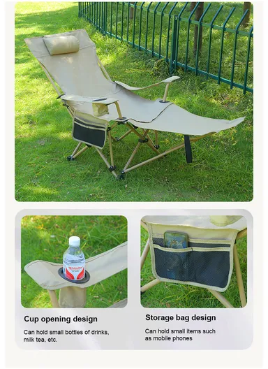 Adjustable Portable Lounge Chair with High Backrest, Headrest, Cup Holder &amp; Side Pocket, Heavy Duty Lay Flat Tanning Chair FX-7126 (L110 x W82 x H87)cm - Beige