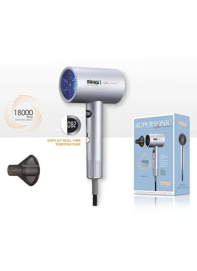 1600W 1800RPM Digital Display Hair Dryer With Overheating Protection, 3 Temperature Settings &amp; Air Nozzle 30414