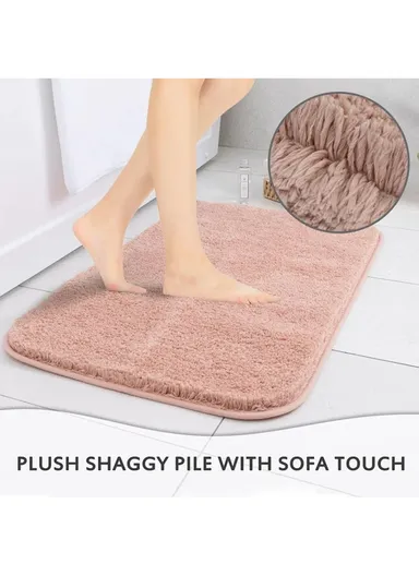 50x80cm Polyester Soft Shaggy Anti-Skid Bath Mats For Bathroom, Bedroom - Pink