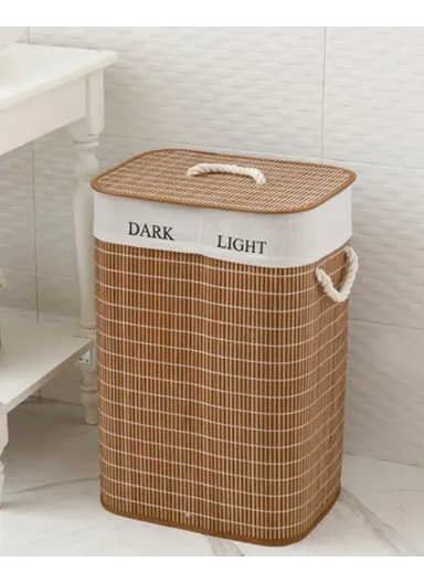 Urbann Bamboo Foldable 2 Compartment Laundry Basket 40x30x60 cm Brown