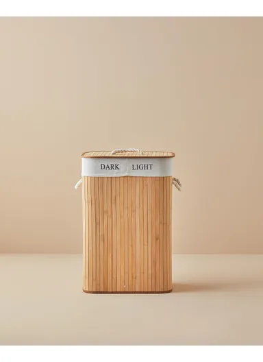 Fancy Bamboo Foldable Two-Compartment Laundry Basket 40x30x60 cm Beige