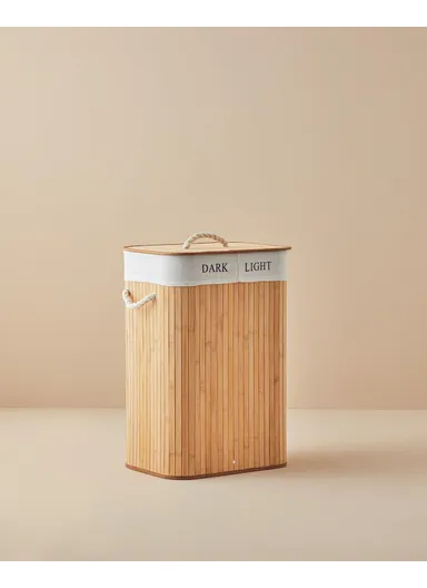 Fancy Bamboo Foldable Two-Compartment Laundry Basket 40x30x60 cm Beige