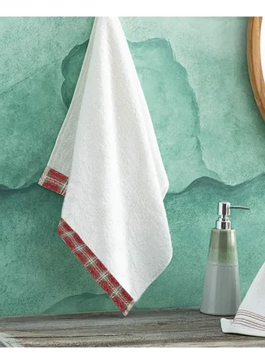 Cozy Plaid Cotton Checkered Face Towel 50x80 cm Ecru