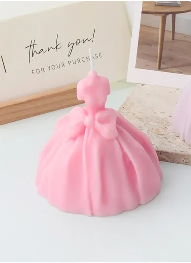 Decorative Scented Wedding Dress Candle For Relaxation, Suvenier &amp; Home Decoration (D8.5 x H9)cm - Pink
