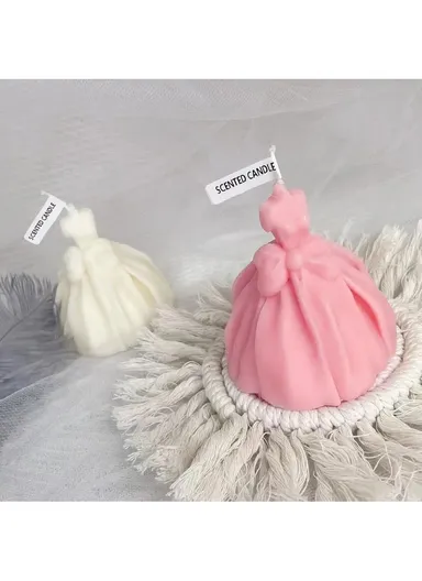 Decorative Scented Wedding Dress Candle For Relaxation, Suvenier &amp; Home Decoration (D8.5 x H9)cm - Pink