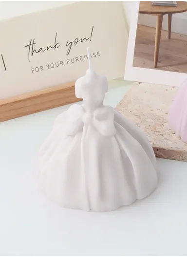 Decorative Scented Wedding Dress Candle For Relaxation, Suvenier &amp; Home Decoration (D8.5 x H9)cm - White
