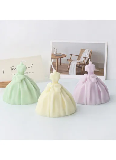 Decorative Scented Wedding Dress Candle For Relaxation, Suvenier &amp; Home Decoration (D8.5 x H9)cm - White