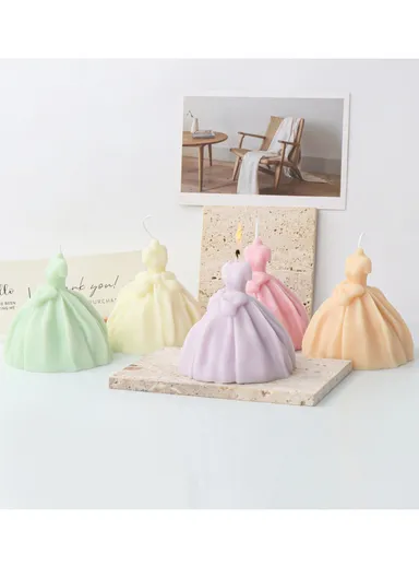 Decorative Scented Wedding Dress Candle For Relaxation, Suvenier &amp; Home Decoration (D8.5 x H9)cm - White