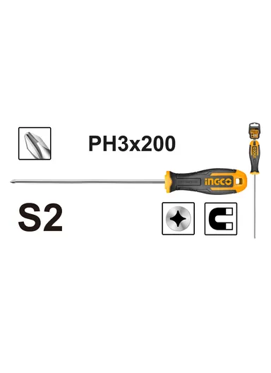 3x200mm S2-PH3 Round Shank Screwdriver HS68PH3200