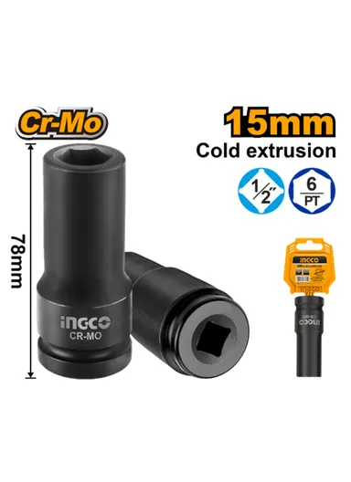 15mm 1/2'' CrMo Long Hood Deep Impact Socket HDIS12151L