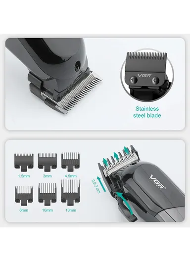 5W 2000mAh USB Corded &amp; Cordless Digital Display Professional Hair Clipper With Long Comb &amp; Attachments VGR V-118