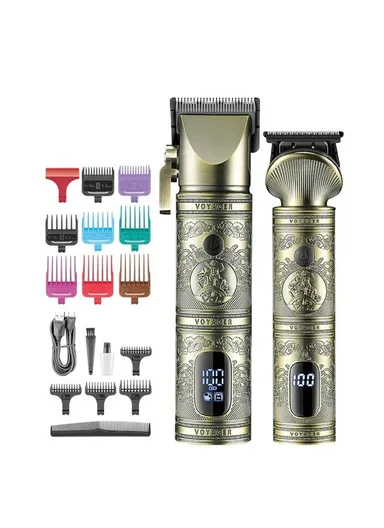 5W 2000mAh/1200mAh 2Pcs USB Corded &amp; Cordless Digital Display 15 in 1 Professional Hair Clipper &amp; Trimmer Set V-670