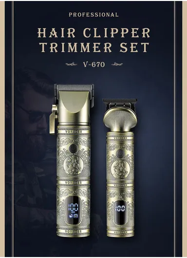 5W 2000mAh/1200mAh 2Pcs USB Corded &amp; Cordless Digital Display 15 in 1 Professional Hair Clipper &amp; Trimmer Set V-670