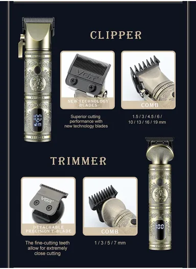 5W 2000mAh/1200mAh 2Pcs USB Corded &amp; Cordless Digital Display 15 in 1 Professional Hair Clipper &amp; Trimmer Set V-670