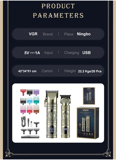 5W 2000mAh/1200mAh 2Pcs USB Corded &amp; Cordless Digital Display 15 in 1 Professional Hair Clipper &amp; Trimmer Set V-670