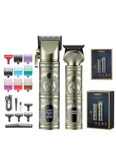 5W 2000mAh/1200mAh 2Pcs USB Corded &amp; Cordless Digital Display 15 in 1 Professional Hair Clipper &amp; Trimmer Set V-670