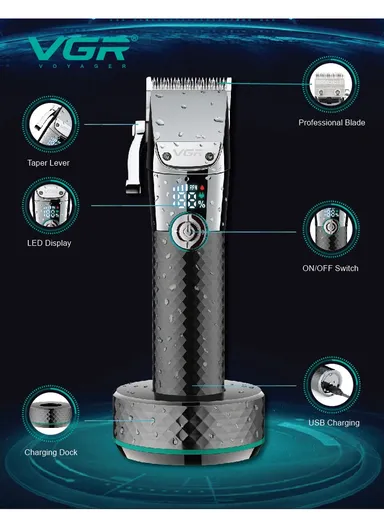 Waterproof 4-Speed Professional Hair Clipper With Base V-682
