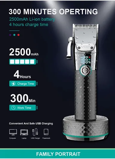 Waterproof 4-Speed Professional Hair Clipper With Base V-682