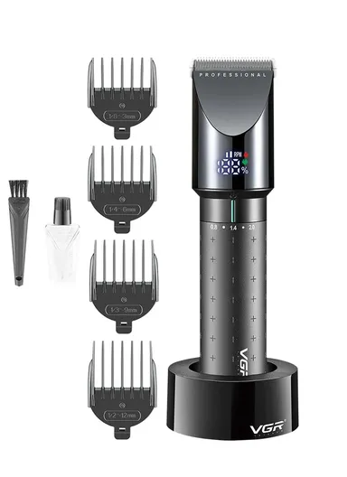 2500mAh Corded &amp; Cordless Ceramic Blades USB Digital Display Professional Hair Clipper With Charging Base V-698