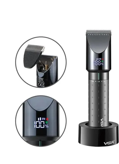 2500mAh Corded &amp; Cordless Ceramic Blades USB Digital Display Professional Hair Clipper With Charging Base V-698