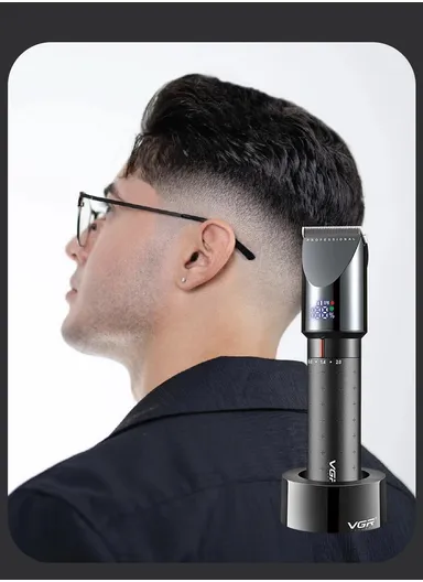 2500mAh Corded &amp; Cordless Ceramic Blades USB Digital Display Professional Hair Clipper With Charging Base V-698