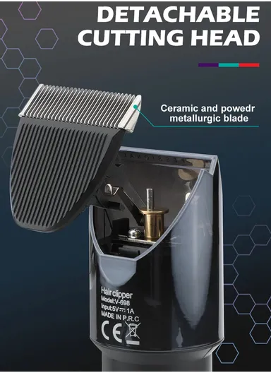 2500mAh Corded &amp; Cordless Ceramic Blades USB Digital Display Professional Hair Clipper With Charging Base V-698