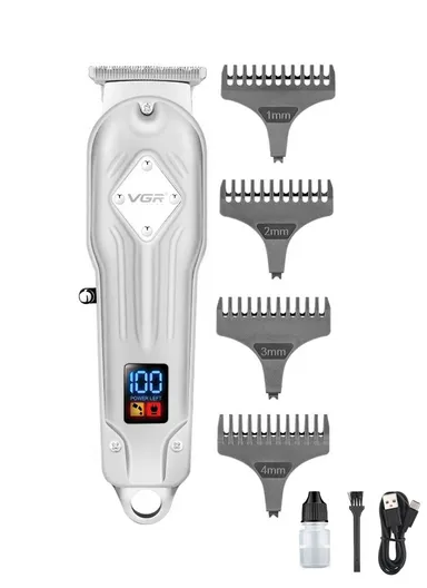 3W 1200mAh Corded &amp; Cordless USB Digital Display Professional Hair Trimmer -261 - Silver