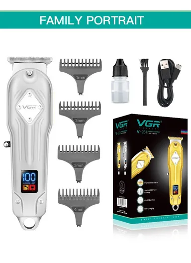 3W 1200mAh Corded &amp; Cordless USB Digital Display Professional Hair Trimmer -261 - Silver