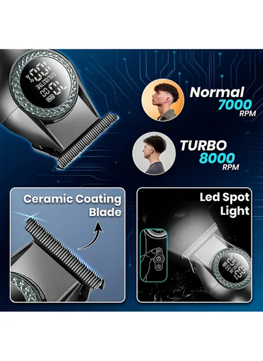 Ultra-Premium Zero Gapped Professional 8000 RPM 2-Speed Hair Trimmer Ceramic &amp; Powder Metallurgic Blade Digital Display 2000mAh Lithium Battery Cord/Cordless Type-C USB Charge 200-Min &amp; Turbo Mode Function V-990