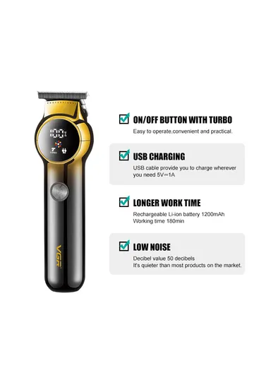 1200mAh Corded &amp; Cordless Professional LED Display Hair Clipper With Turbo Mode Function V-989