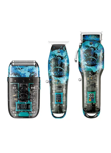 3-In 1 Clipper, Trimmer &amp; Shaver Cord &amp; Cordless Professional Blue Marine Beard Combo Set With LED Display &amp; Accessories V-645