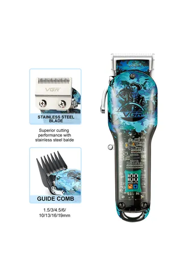 3-In 1 Clipper, Trimmer &amp; Shaver Cord &amp; Cordless Professional Blue Marine Beard Combo Set With LED Display &amp; Accessories V-645
